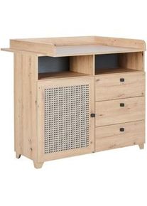 Jimmylee Wickelkommode , Eiche Artisan , Metall , 1 Fächer , 3 Schubladen , 108x92x102 cm , DIN EN ISO 9001 , Holzmöbel, Kommoden Holz, Wickelkommoden Holz
