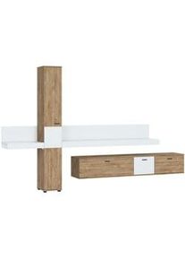 Inosign Livetastic Wohnwand , Weiß, Eichefarben , Holzwerkstoff , 4 Fächer , 319x202.5x40 cm , Wohnzimmer, Wohnwände, Komplette Wohnwände