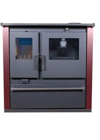 Poêle à bois de Cuisine Verso cs Plus - 7,7 kW avec Panneaux Latéraux Peints en Bordeaux, Design Raffiné et Chauffage Efficace