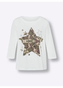 Heine Dames Shirt met 3/4-mouwen en rolzoom in ecru ,maat 34, Witt, 100% Katoen