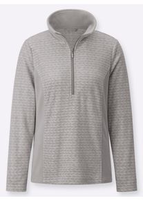 Dames Fleeceshirt met van binnen effen schipperskraag in lichtgrijs/steengrijs ,maat 40, WITT, 100% Polyester