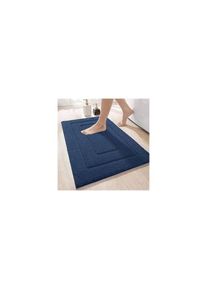 Linghhang - Tapis de salle de bain antidérapant bleu marine, 50x80 cm, microfibre, doux et absorbant, lavable en machine, tapis de douche extra épais