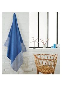 VISIODIRECT - Serviette de plage, Fouta absorbante nid d'abeille coton 100 x 200 cm, 100% coton, coloris bleu