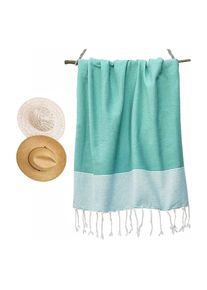 VISIODIRECT - Serviette de plage, Fouta absorbante nid d'abeille coton 100 x 200 cm, 100% coton, coloris vert d'eau