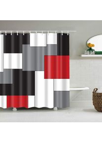 Accrocn Rideau De Douche Imperméable Rideaux Tissu Ondulé Rayures Verticales Rouge Noir Blanc et Gris 72x72 Pouces Décoratif Salle De Bains Sans