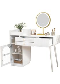 Ensemble table de maquillage avec miroir led et éclairage 3 couleurs, coiffeuse en bois avec 3 tiroirs et meuble d'appoint, design extensible