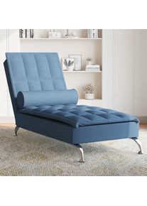 Chaise longue Bain de soleil Transat de relaxation de massage avec traversin bleu tissu CFW94975