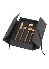 Broste Copenhagen - Cutlery set Hune, 16 pc - Stainless steel - Copper Hammered