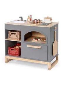 Musterkind Kinderküche , Naturfarben, Dunkelgrau , Holz , 39x62x70 cm , EN 71, CE, FSC 100% , schadstofffrei, Holzgriffe, mit Knöpfen , Spielzeug, Holzspielzeug