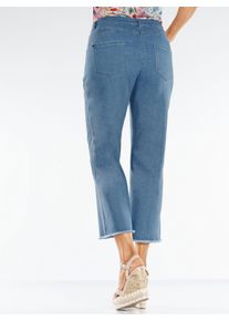 Dames 7/8-jeans met franjes aan de boord in blue-bleached ,maat 36, WITT, 98% Katoen, 2% Elastan