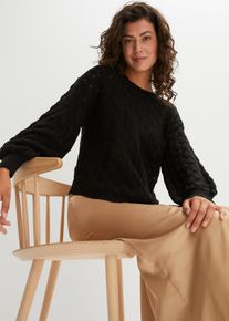 Sweter ażurowy, czarny, 48/50, bonprix