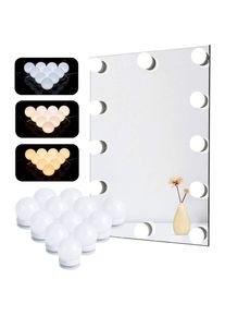 Lumière de Miroir, Natseekgo 12 Ampoules Hollywood Kit de Lumière led Dimmable Lampe pour Miroir Cosmétique Salle de Bain 3 Couleurs 10 Niveaux de