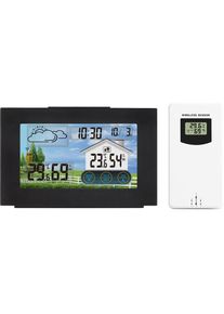 Noir Station météo sans Fil Horloge de météo colorée numérique avec capteur extérieur Thermomètre, extérieur intérieur avec Date Température Humidité