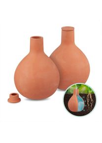 Ollas, lot de 2, 1,5 l, en argile, irrigation racinaire, potager & serre, moins d'évaporation, terracotta - Relaxdays