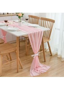 Sinbinta - Chemin de table en mousseline - Rose Clair - 75 x 300 cm - Décoration de table de cuisine en intérieur - Vacances - Mariage - Fête