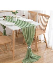 Sinbinta - Chemin de table en mousseline - Vert sauge - 75 x 300 cm - Décoration de table de cuisine en intérieur - Vacances - Mariage - Fête