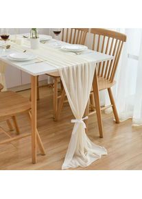 Sinbinta - Chemin de table en mousseline - Beige - 75 x 300 cm - Décoration de table de cuisine en intérieur - Vacances - Mariage - Fête