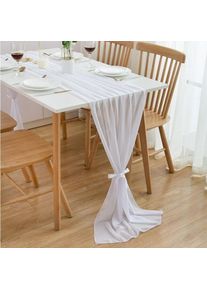 Sinbinta - Chemin de table en mousseline - Blanc - 75 x 300 cm - Décoration de table de cuisine en intérieur - Vacances - Mariage - Fête