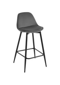 Tabouret de Bar 42x43x86.5 cm Klihome Tabouret de Cuisine avec Dossier, Siège en Velours et Cadre en Métal avec Repose-Pieds, Gris foncé