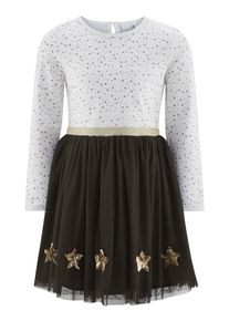 happy girls Jurk goud / donkergrijs / wit 110-116