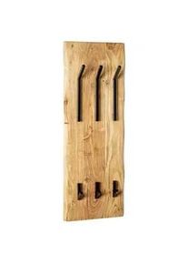 HAKU Xxxl Wandgarderobe , Schwarz, Akaziefarben , Holz, Metall , Akazie , massiv , 36x100x12 cm , Garderobe, Garderobenpaneele, Wandgarderobe