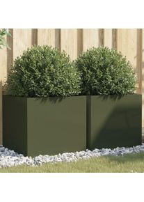 2 pcs Jardinière Pot de Fleurss vert olive 49x47x46 cm acier CVW30824