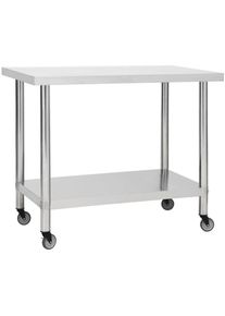 Torana - Table de travail de cuisine avec roues 100x30x85 cm Inox