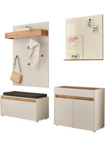 Inosign Garderoben-Set »GIRON/ CiTY, Garderobe in Wotan Eiche, moderner Garderobenschrank«, (Komplett-Set, 4 St.), enthält Kommode, Spiegel, Paneel & Schuhbank +Sitzkissen, 190 cm breit