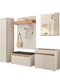 Inosign Garderoben-Set »GIRON/ CiTY, Garderobe in Wotan Eiche, moderner Garderobenschrank«, (Komplett-Set, 5 St.), enthält Schrank, Kommode, Spiegel, Paneel & Schuhbank +Sitzkissen