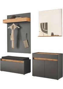 Inosign Garderoben-Set »GIRON/ CiTY, Garderobe in Wotan Eiche, moderner Garderobenschrank«, (Komplett-Set, 4 St.), enthält Kommode, Spiegel, Paneel & Schuhbank +Sitzkissen, 190 cm breit