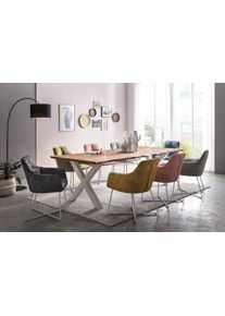 Home Affaire Esstisch »Manhattan«, Mit Massivholzplatte Akazie Lackiert, Baumkantentisch Im Landhaus Stil beige, Größe B/H/T: 260 cm x 77 cm x 100...