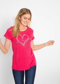 Katoenen shirt met hart biologisch katoen - rood - maat 44/46 (L) - 100% katoen - bonprix