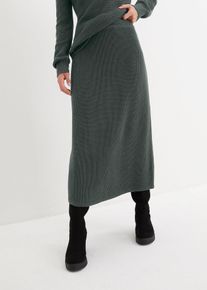 Gebreide rok in lichte A-lijn - groen - maat 56/58 (3XL) - met katoen - bonprix