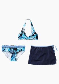 Meisjes bikini en rokje (3-dlg. set) met gerecycled polyamide - blauw - maat 128/134 - bonprix