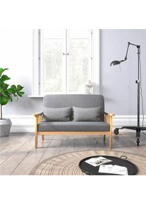 Canapé 2 Places,Fauteuil Salon Scandinave Cadre en Bois Surface en Tissu Lin,Gris Foncé - Mondeer