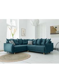 Lena - canapé d'angle convertible - avec coffre - style scandinave - 5 places - gauche - bleu turquoise