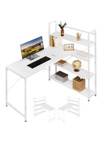 Klihome Bureau en L avec Étagère de Rangement, Table de Travail, Bureau d'Ordinateur, 120x80x128, 5 cm, Blanc