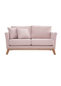 Miliboo Canapé scandinave déhoussable 2 places en tissu rose et bois clair oslo