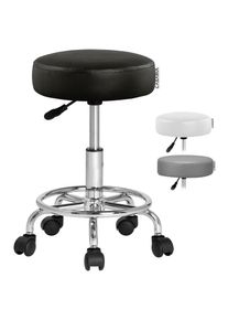 Casaria - Tabouret à roulettes Siège rembourré pivotant 360° Hauteur réglable Noir blanc Noir