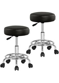 Casaria Tabouret à roulettes Siège rembourré pivotant 360° Hauteur réglable Noir blanc Set de 2 noir