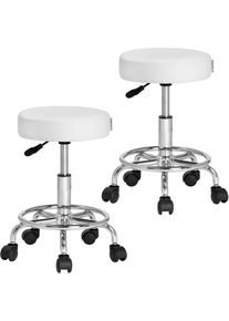 Casaria - Tabouret à roulettes Siège rembourré pivotant 360° Hauteur réglable Noir blanc Set de 2 blanc