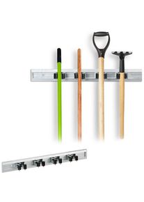 Relaxdays Porte-outils mural en métal (aluminium et acier), lot de 2, support pour ranger les outils du jardin, argenté