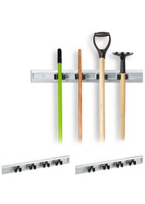 Relaxdays Porte-outils mural en métal (aluminium et acier), lot de 3, support pour ranger les outils du jardin, argenté