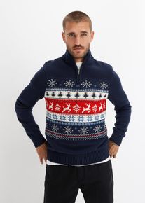 Norweger-Pullover mit Troyerkragen, blau, Gr&ouml;&szlig;e 52/54 (L), bonprix