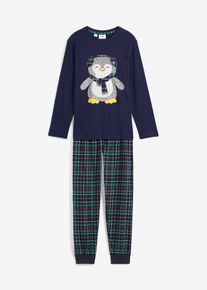 Pyjama mit Flanellhose und Bio-Baumwolle (2-tlg. Set) - blau - Größe 116/122- bonprix