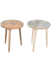 Lot de 2 tables d'appoints rondes en bois de manguier coloris naturel, blanc