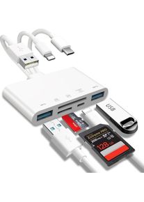 Lecteur de carte mémoire 5 en 1, adaptateur USB OTG et lecteur de carte SD pour i-Phone/i-Pad, appareils USB C et USB A avec emplacement pour carte