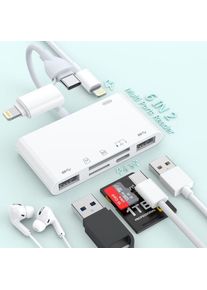 Lecteur de carte SD pour iPhone iPad, adaptateur Lightning vers USB 8 en 1 avec carte SD/TF, adaptateur audio de type C/chargement Lightning PD60W, 2