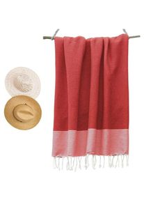 VISIODIRECT - Serviette de plage, Fouta absorbante nid d'abeille coton 100 x 200 cm, 100% coton, coloris rouge