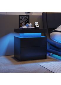 Table de chevet à led, armoire lumineuse moderne avec 2 tiroirs pour chambre à coucher (noir)